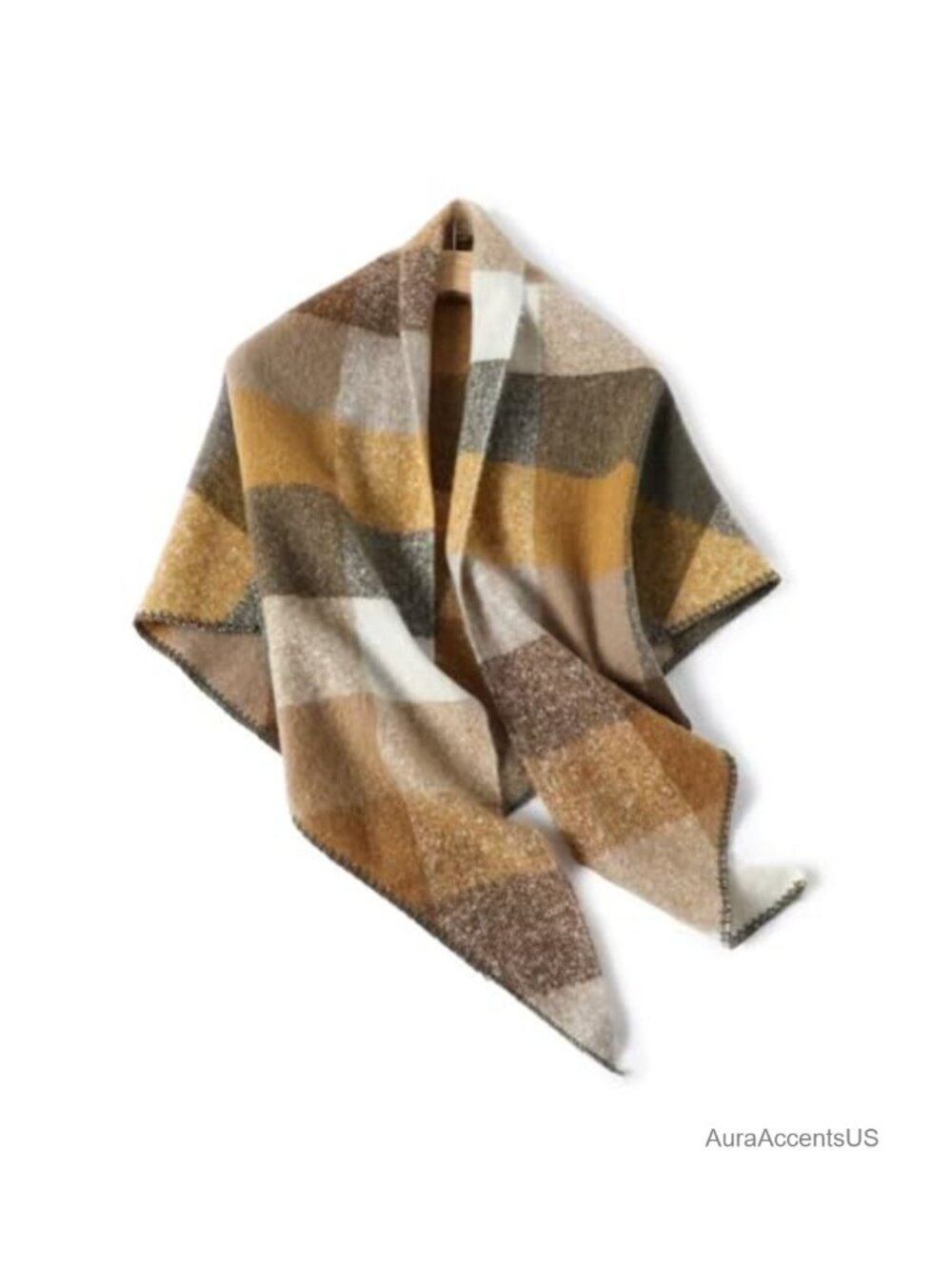 Women's Winter Plaid Oversized Triangle Shawl Scarf Soft Polyester Wrap